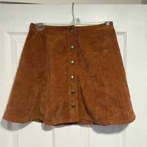 Corduroy Button-Front Skirt in Brown